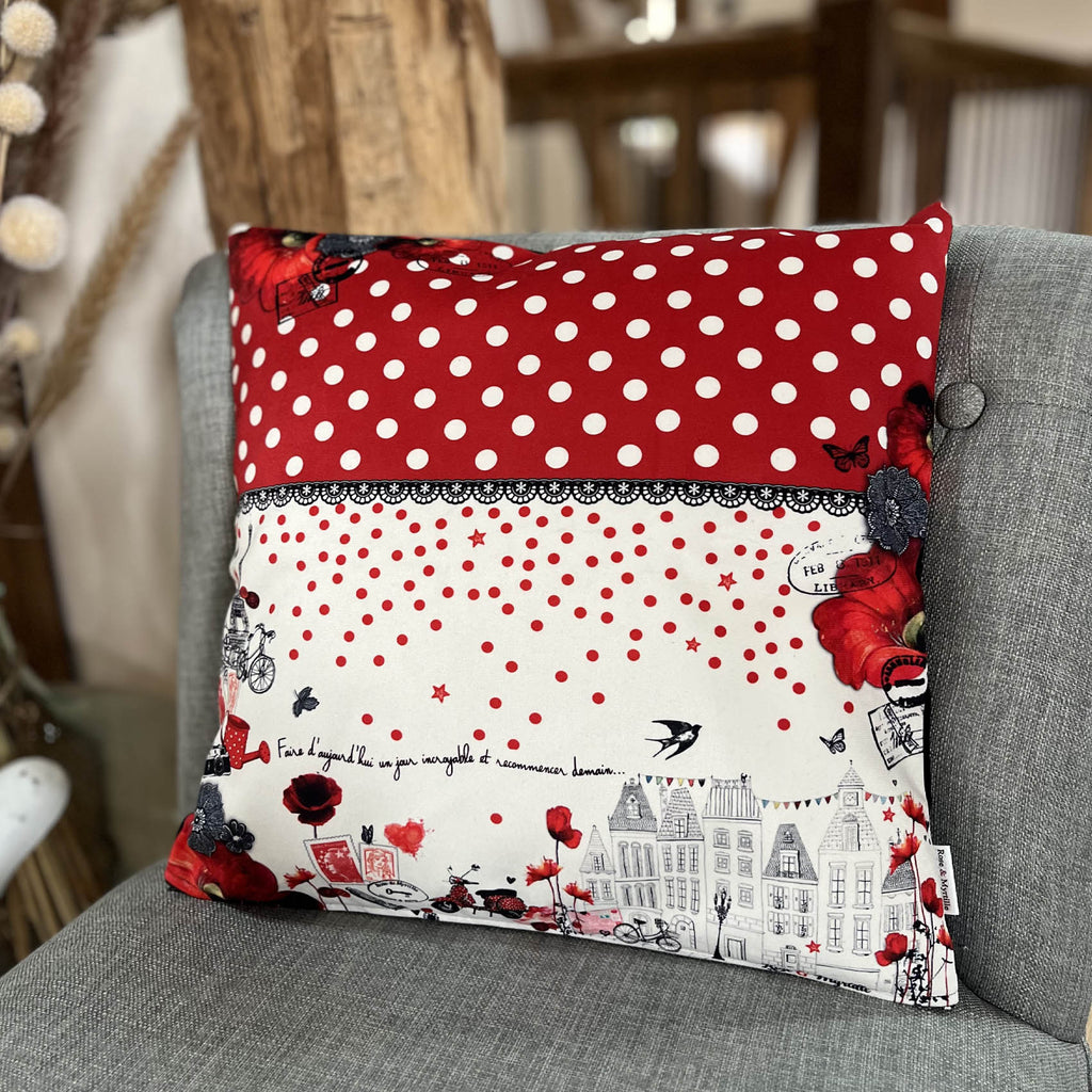 Coussin - coquelicots et pois