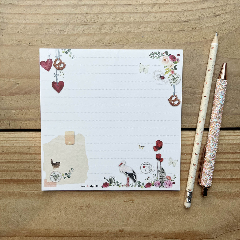 Bloc notes carré - Cigogne d'Alsace