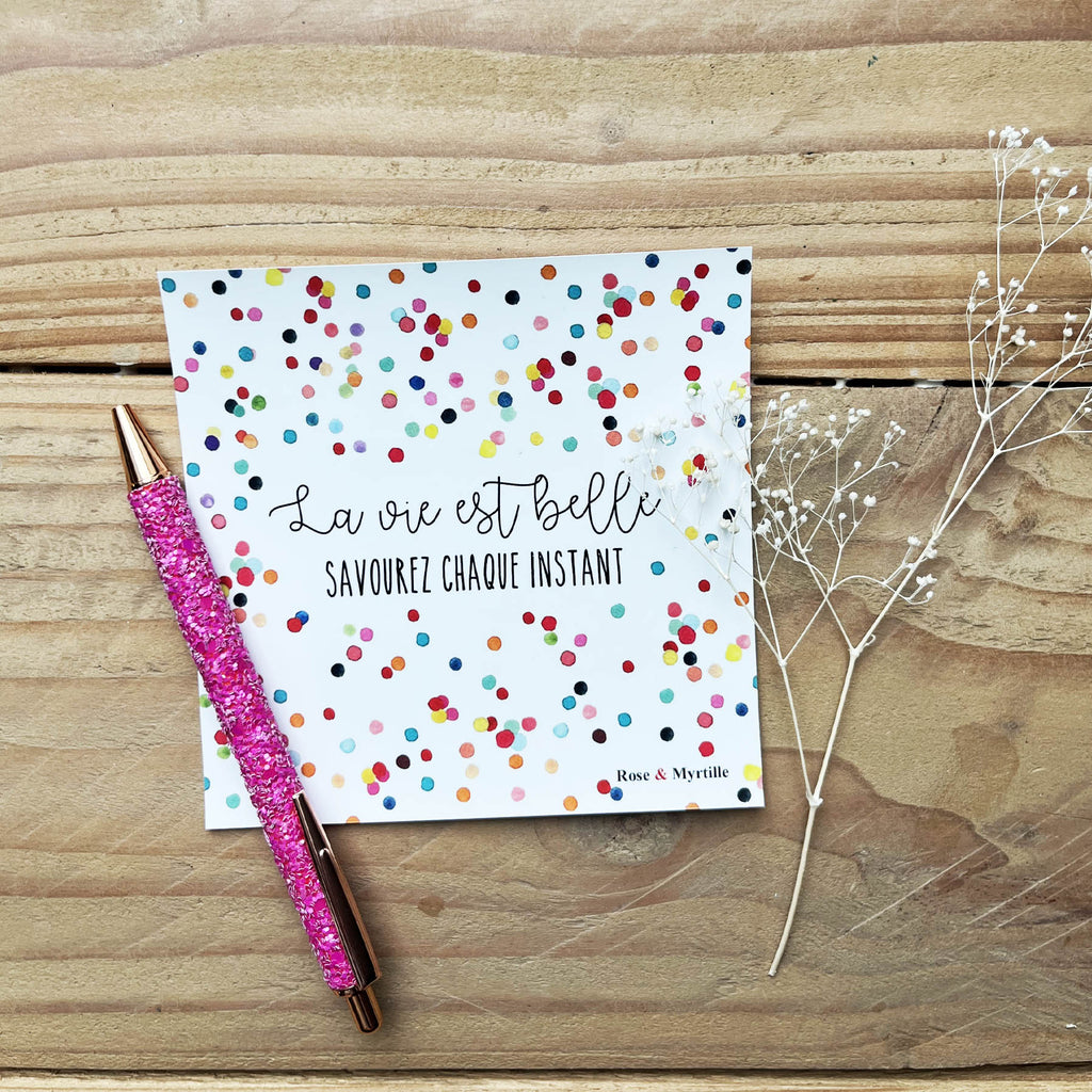 Carte postale-amitié-couleurs-confettis