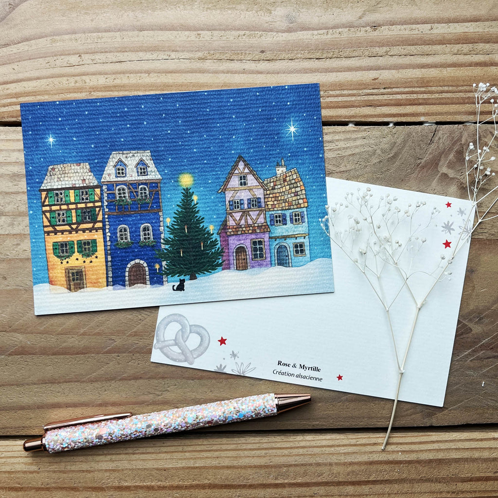Carte-postale-Noël-fin d'année-village-alsacien