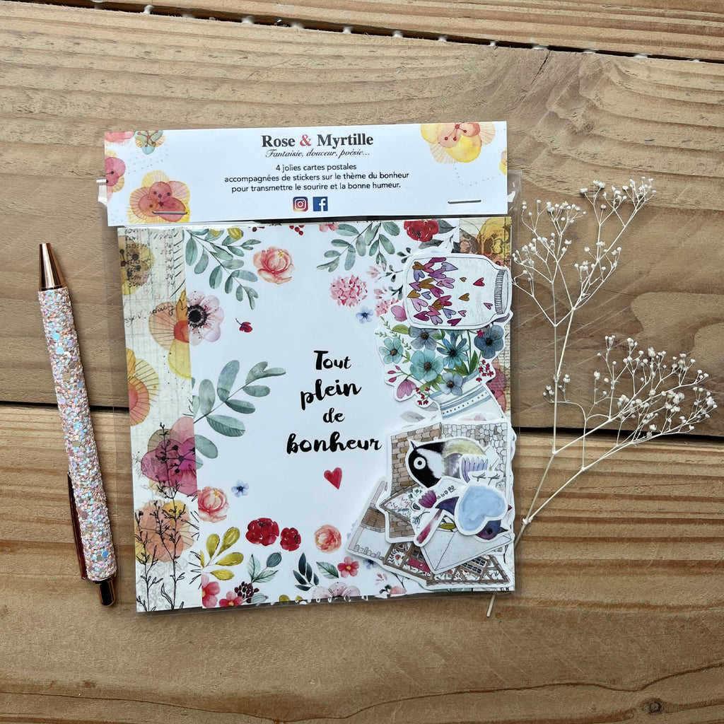 Lot de stickers et cartes postales - bonheur