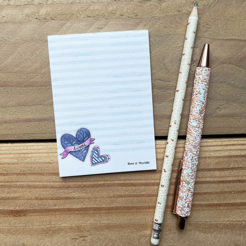 Petit bloc notes  - coeurs bleus