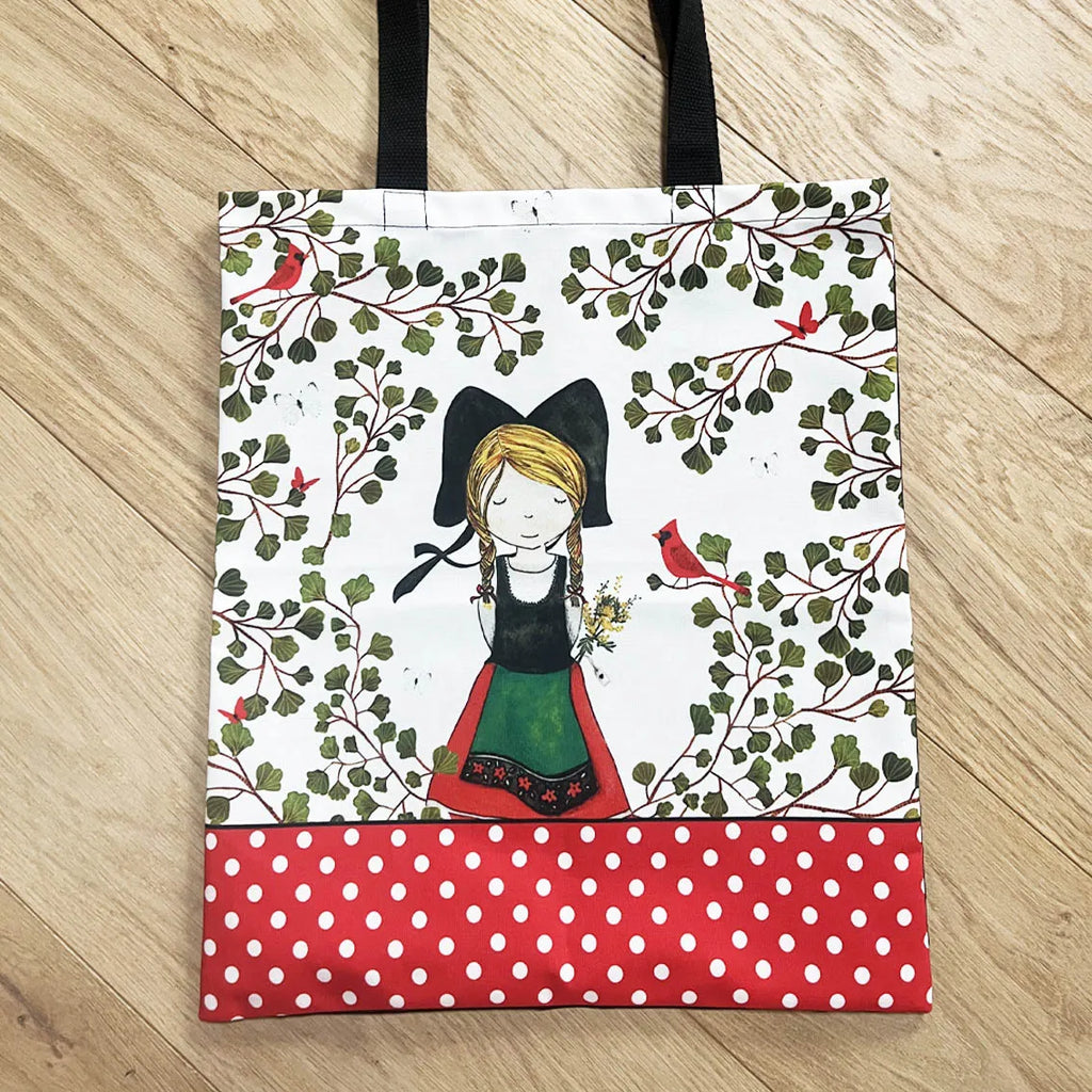 Tote bag illustré fille alsacienne fleurs et oiseaux sac illustré