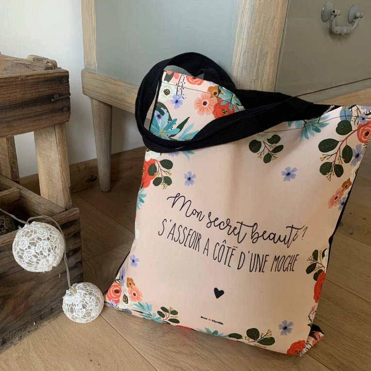 Tote bag citation humoristique fleurs sac illustré